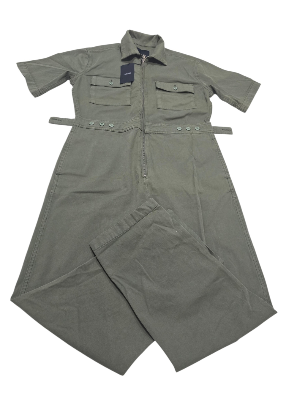 DSTLD Utility Olive Jumpsuit - Women's Zip Front - Short Sleeve Size Small